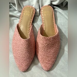 Crown & Ivy pink woven mules, size 6 1/2